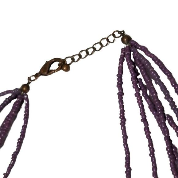 VINTAGE Seven Strand Layered Statement Necklace Purple + Square Copper Beads - Picture 4 of 4
